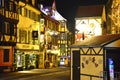 Christmas illumination on a street in Colmar Old town, Alsace, France. Royalty Free Stock Photo