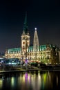 Christmas illuminations at square before Rathaus in Hamburg