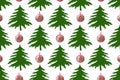 Christmas illustration background with green Christmas trees and pink balloons seamless pattern Royalty Free Stock Photo