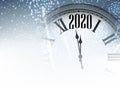 Blue shining 2020 New Year background with clock Royalty Free Stock Photo