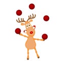 Funny cartoon reindeer juggling red balls. Ideal character for your christmas card design.