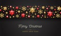 Christmas illustration with Christmas decoration - stars, ruby gems, golden snowflakes, beads and glitter gold Royalty Free Stock Photo