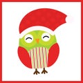 Christmas illustration with cute baby owl wears Santa hat on red frame