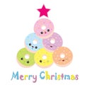 Christmas illustration with cute colorful doughnuts as Xmas tree