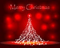 Christmas illustration, glowing Christmas tree on red gradient background with festive lights Royalty Free Stock Photo