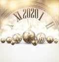 Golden shining 2020 New Year background with clock