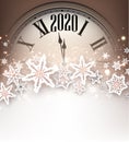 Golden shining 2020 New Year background with clock