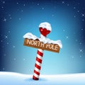 A Christmas illustration of a north pole wooden sign