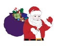 Christmas illustration with Santa Claus carrying a sack full of gifts, colorful Royalty Free Stock Photo