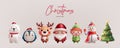 Christmas illustration set cute 3D characters. Santa, a reindeer, an elf, a penguin, a polar bear, and a snowman, Christmas tree. Royalty Free Stock Photo