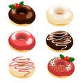 Christmas illustration set of donuts with various Royalty Free Stock Photo