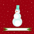 Christmas illustration of a snowman on a red background