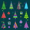 Christmas tree set. Teal. Backdrop with christmas tree baubles. Christmas ornament, patterns.. Royalty Free Stock Photo