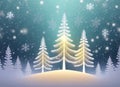 Christmas Illustration - Three glowing pine trees in a magical misty forest with snowflake