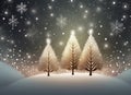 Christmas Illustration - Three glowing pine trees in a magical misty forest with snowflake