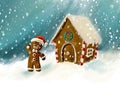 Gingerbread house and gingerbread man digital illustration