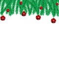 Christmas illustration with christmas tree twigs and red ball.