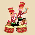 Christmas illustration with Wood toy character. vector illustration Royalty Free Stock Photo