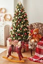 Christmas interior of children`s bedroom. Royalty Free Stock Photo