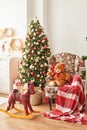 Christmas interior of children`s bedroom. Royalty Free Stock Photo