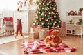 Christmas interior of children`s bedroom. Royalty Free Stock Photo