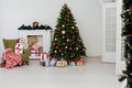 Christmas Interior Christmas Tree Presents New Year as a backdrop Royalty Free Stock Photo