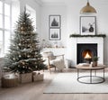 Christmas interior design. Cozy minimalist living room details