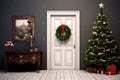 Christmas interior design with door & tree Royalty Free Stock Photo