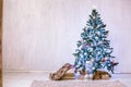 Christmas Interior home Christmas tree and gifts new years winter Garland lights