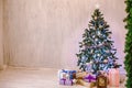 Christmas Interior home Christmas tree and gifts new years winter Garland lights