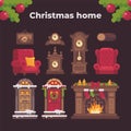 Christmas interior items collection. Holiday flat illustration
