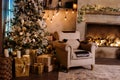 Beautiful Christmas interior with many bright lights Royalty Free Stock Photo