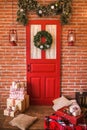 Christmas interior in red and brown colors Royalty Free Stock Photo