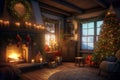 Christmas interior room. Generate Ai Royalty Free Stock Photo