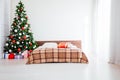 Christmas bedrooms with bed gifts new year tree postcard