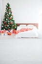 Christmas bedrooms with bed gifts new year tree postcard