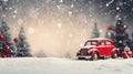 Christmas invitation card background Christmas, snow and red toy car