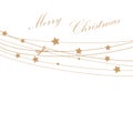 Christmas Invitation, Greeting or Gift card with golden stars on the rope. Royalty Free Stock Photo