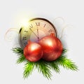 Christmas isolated design element, clock with balls, Christmas tree garland Royalty Free Stock Photo