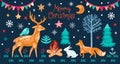 Christmas isolated woodland color animals silhouettes vector set Royalty Free Stock Photo