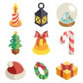 Christmas Isometric 3d Icons Set Flat Cartoon Design Vector Illustration Royalty Free Stock Photo