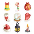 Christmas isometric 3d icons set flat cartoon design vector illustration Royalty Free Stock Photo