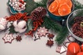 Christmas items on a gray background