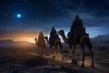 Three Wise Men, Three Kings follow Bethlehem star in the night Royalty Free Stock Photo