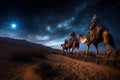 Three Wise Men, Three Kings follow Bethlehem star in the night Royalty Free Stock Photo