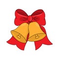 Christmas jingle bells with red bow on white, vector illustration