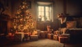 Christmas joy illuminated inside modern home decoration generated by AI Royalty Free Stock Photo