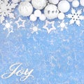 Christmas Joy Sign with Snowflakes and Festive Tree Decorations Royalty Free Stock Photo