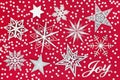 Christmas Joy Sign with Star and Snowflake Decorations Royalty Free Stock Photo