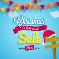 Christmas in July fest, sale banner, poster or flyer design with Royalty Free Stock Photo